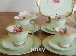 Vintage Bone China Foley Green Pastel Tea Set 6 Cup Trio Floral Design 21pcs