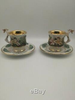 Vintage Capodimonte Set Of Demitasse/teacup With Saucers Sugar Bowl-server Tray