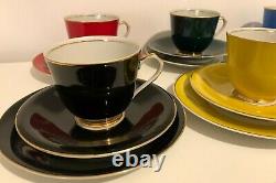 Vintage Cmielow Harlequin Tea Set 6 Multi Coloured Trios