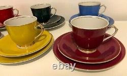 Vintage Cmielow Harlequin Tea Set 6 Multi Coloured Trios