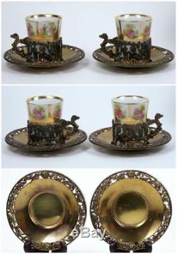 Vintage Demitasse Tea Cup Set of 6 Angel Filigree Metal Holder Figural Handle