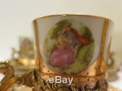 Vintage Demitasse Tea Cup Set of 6 Arnart Angel Filigree Gold Metal Holder