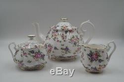 Vintage Fine Bone China Rose Floral Gold Rim Tea Set Teapot Cup Sugar Cream Pot