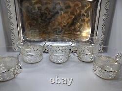 Vintage German Schott MainzTea Glass Cup Silver Set of 5 with Tray