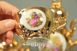 Vintage Gold Gilt Porcelain Tea Pot Cup and Saucer Set Fragonard BAVARIA Germany