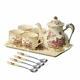 Vintage Ivory Porcelain 4-Person Tea Set with 8oz Teacup, Teapot, Spoons & Tray