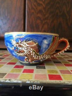 Vintage Japanese Kutani 21 Piece Dragon Tea Set-Lithophane Geisha Cups 1920's
