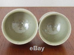 Vintage Japanese Mashiko pottery Yunomi Tea cup set with box by Totaro Sakuma