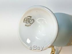 Vintage Lefton Teacup & Saucer Set Blue Gold Trim Footed Small Slender #1356