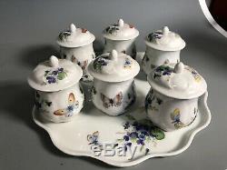 Vintage Limoges Butterfly Cup Pot de Creme 7 Pc Set Serving Tray Tea Cups Lids