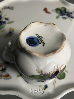 Vintage Limoges Butterfly Cup Pot de Creme 7 Pc Set Serving Tray Tea Cups Lids