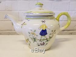 Vintage Longchamps Moustiers Faience France 21 Piece Tea Set Cup/Saucer/Teapot