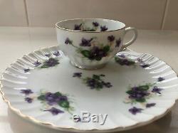 Vintage Norcrest Bone China. Set of (10) Tea Cup & Snack Plate. Sweet Violets