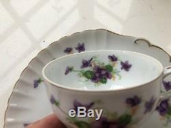 Vintage Norcrest Bone China. Set of (10) Tea Cup & Snack Plate. Sweet Violets