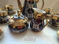 Vintage Porcelain Set 17pc Tea Coffee 24Ct Gold Handmade Engraved Czech Slovak