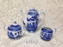 Vintage, Rare, Japan, 13-pc Blue Willow Tea Set with Lithophane Geisha Cups