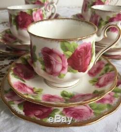Vintage Royal Albert Porcelain Old English Rose Set of 6 Tea Cup Trios 18pcs