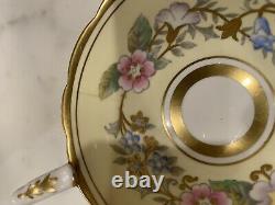 Vintage Royal Stafford Garland YELLOW floral Gold Footed Tea Cup Saucer set #4