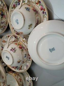 Vintage Schumann Bavaria Dresden Empress Tea Cups & Saucers Flowers 7 SET