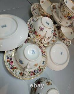 Vintage Schumann Bavaria Dresden Empress Tea Cups & Saucers Flowers 7 SET