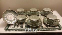 Vintage Seafoam Green And Gold Lusterware Tea Cup And Saucer Set of 6