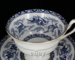 Vintage Shelly Fine Bone China Blue Heron/Storks Pattern Teacup Saucer Plate Set