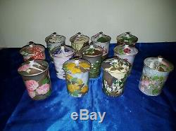 Vintage Teetasse mit Deckel Tee-Set Japan Teacup and Lid Japanese Flowers 12 St