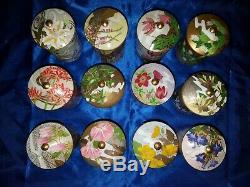 Vintage Teetasse mit Deckel Tee-Set Japan Teacup and Lid Japanese Flowers 12 St