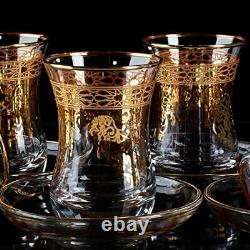 Vintage Turkish Tea Glasses Cups Set of 6 and Saucers Teacups for Art Decor2