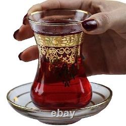 Vintage Turkish Tea Glasses Cups Set of 6 and Saucers Teacups for Party