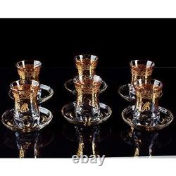 Vintage Turkish Tea Glasses Cups Set of 6 and Saucers Teacups for Party