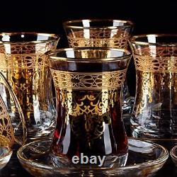 Vintage Turkish Tea Glasses Cups Set of 6 and Saucers Teacups for Party Adults
