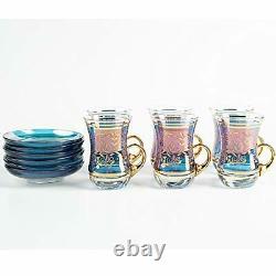 Vintage Turkish Tea Glasses Cups and Saucers Set of 6 for Party Adults with H