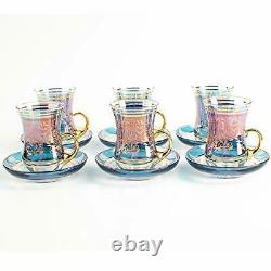 Vintage Turkish Tea Glasses Cups and Saucers Set of 6 for Party Adults with H