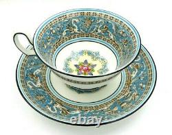 Vintage Wedgwood Florentine Blue Bone China Tea Cup and Saucer Set of 8