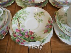 Vintage Windsor Porcelain Tea Set 6 Tea Cup Trios Tulips Flowers 19 Pieces