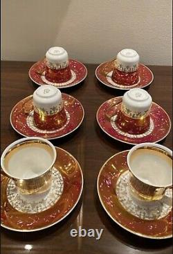 Vintage gold and burgundy tea cup and saucer set 6
