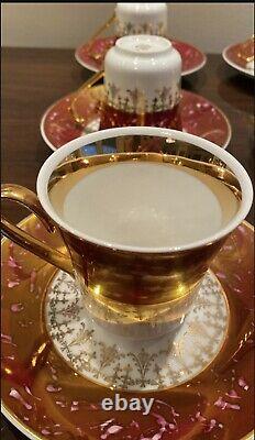 Vintage gold and burgundy tea cup and saucer set 6