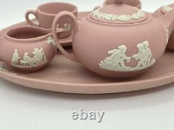 WEDGWOOD JASPERWARE PINK Miniature Tea Set cup pot saucer rare vintage