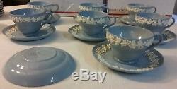 WEDGWOOD Queensware Dish Set Lavender Blue 7 Tea Cup & 8 Saucer Lot
