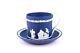 WEDGWOOD Tea Set Portland Blue Jasperware Teacup Saucer Dish Vintage