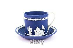 WEDGWOOD Tea Set Portland Blue Jasperware Teacup Saucer Dish Vintage