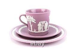 WEDGWOOD Tea Set Trio Lilac Jasperware Teacup Saucer Cake Plate Vintage Pink