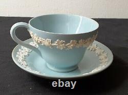 Wedgewood Queensware Blue Tea Cups & Saucers- Smooth Edge Set of 10
