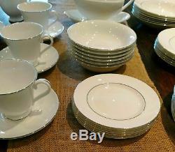 Wedgewood Signet Platinum Dinner Set White Tea cups Plates Bowls Gravy Cream Jug