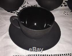 Wedgwood Basalt Black Matte 8 piece Cream Sugar Teacup Set-MINT