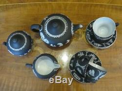 Wedgwood Black Jasper Ware Tea Set Pot Bowl Creamer Cup Service for 4 (c. 1920s)