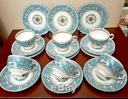 Wedgwood Florentine Turquoise Set 6 Trios Leigh Shape Cup, Saucer & Plate W2714