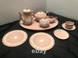 Wedgwood Jasperware Miniature Pink Tea Set Tray Cup Saucer Coffee Pot Plates