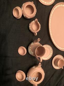 Wedgwood Jasperware Miniature Pink Tea Set Tray Cup Saucer Coffee Pot Plates